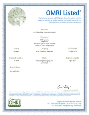 Certificates: OMRI Listed® Certificate 