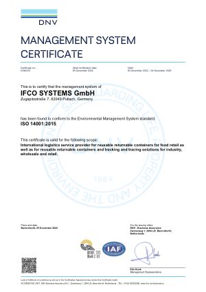 Certificates: ISO 14001:2015